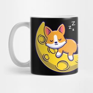 Cute Corgi Dog Sleeping On The Moon Cartoon Mug